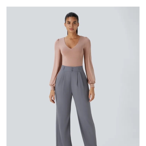 HALARA V-Neck Long Sleeve Bodysuit - Mauve - Picture 3 of 4